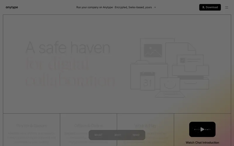 Screenshot of the Anytype homepage