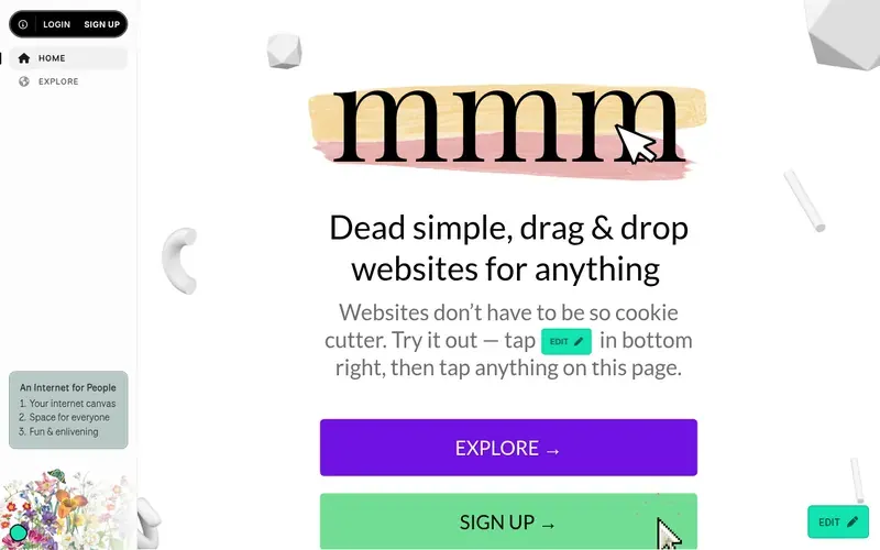 Screenshot of the mmm.page homepage