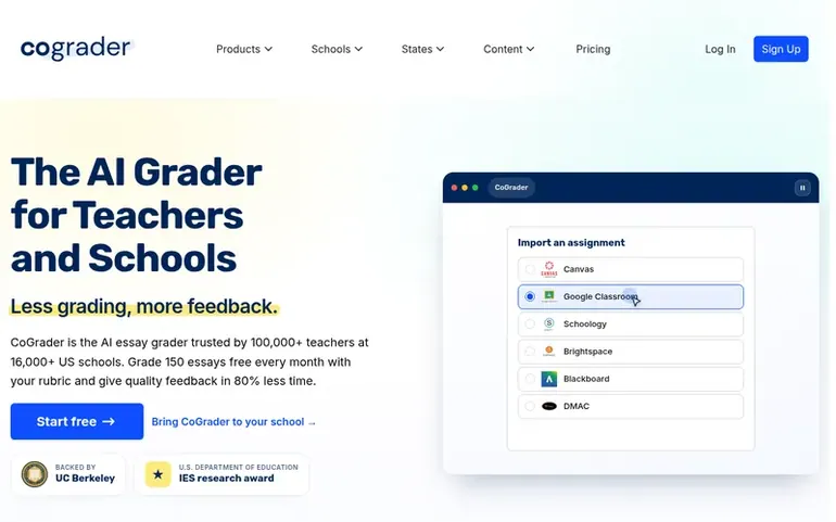 Screenshot of the CoGrader homepage