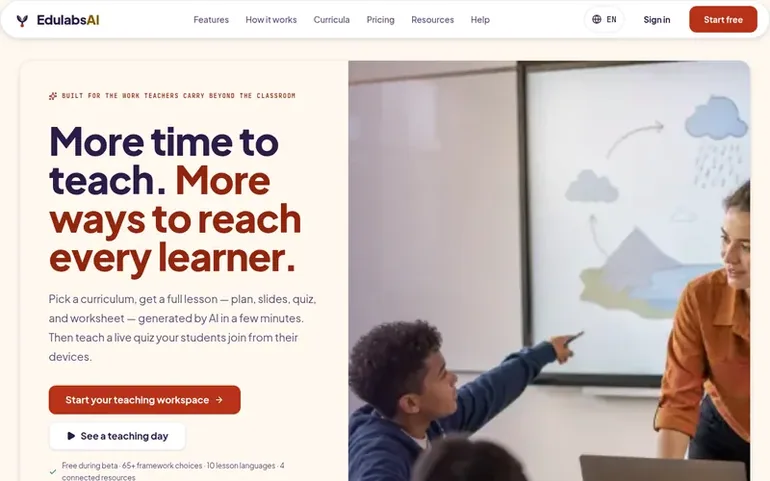 Screenshot of the EdulabsAI homepage